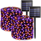 Solar Halloween Lights Orange and Purple, 2 Pack Total 200LED 66FT