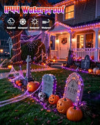 Solar Halloween Lights Orange and Purple, 2 Pack Total 200LED 66FT, alternate view 2