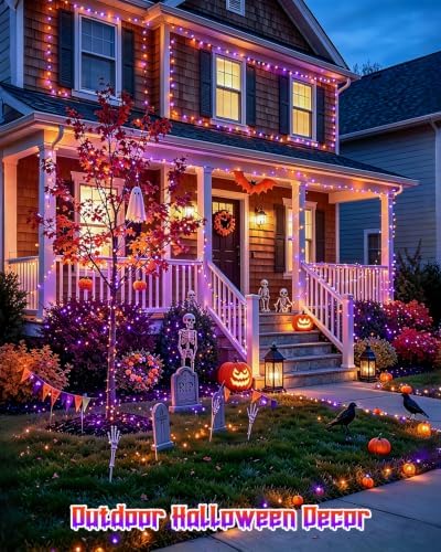 Solar Halloween Lights Orange and Purple, 2 Pack Total 200LED 66FT, alternate view 5