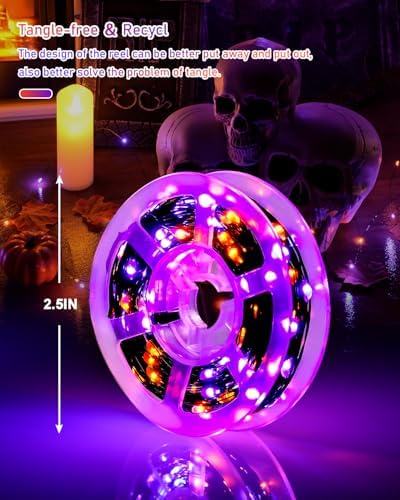 Solar Halloween Lights Orange and Purple, 2 Pack Total 200LED 66FT, alternate view 6