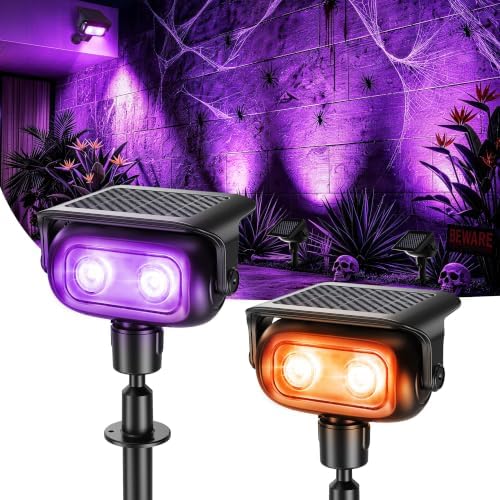 Solar Halloween Spot Lights Outdoor, 2 Pack RGB Landscape Spotlight