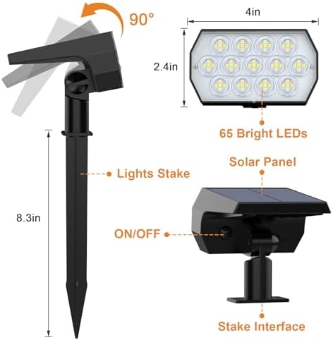 Solar Light Outdoor, IP68 Waterproof, 65 LED, Cool White, 6 Pack in Cool White, alternate view 6
