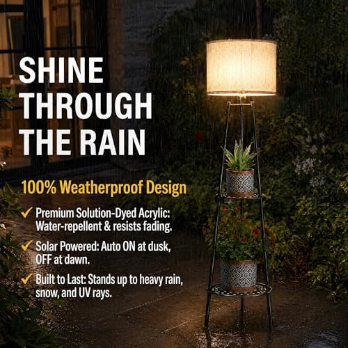 Solar Light with 2-Tier Plant Stand, Outdoor Floor Lamps, Waterproof Solar LED Edison Bulb Floor Lamp for Patio, alternate