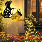 Solar Lights Outdoor Decorative, Watering Can with Cascading Lights, with Dog Silhouette Garden Stakes, Gifts, alternate view