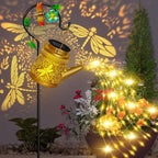Solar Lights Outdoor, Dragonfly Watering Can Lantern, Garden Decor for Yard in Gold