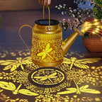 Solar Lights Outdoor, Dragonfly Watering Can Lantern, Garden Decor for Yard in Gold, alternate view 4
