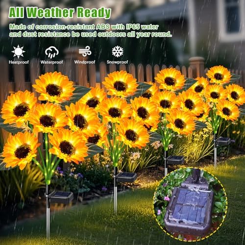 Solar Lights Outdoor Garden Decor 4 Pack, 24 Sunflower, Waterproof, alternate view 2