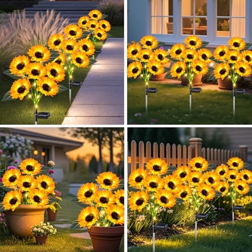 Solar Lights Outdoor Garden Decor 4 Pack, 24 Sunflower, Waterproof, alternate view 6