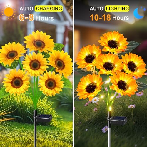 Solar Lights Outdoor Garden Decor 6 Pack, 36 Sunflower, Waterproof, alternate view 3