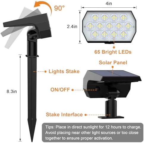 Solar Lights Outdoor, IP68 Waterproof, 65 LED, Cool White, 2 Pack in Cool White, alternate view 6