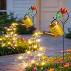 Solar Lights Outdoor, Watering Can with Cascading Lights, Watering Can with Hook Solar Lantern, Gardening Decor