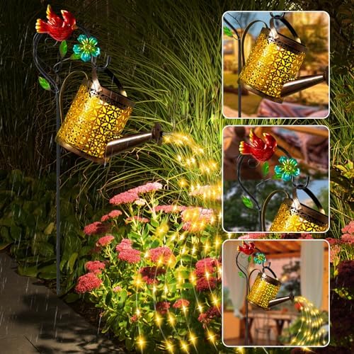 Solar Lights Outdoor, Watering Can with Cascading Lights, Watering Can with Hook Solar Lantern, Gardening Decor, alternate
