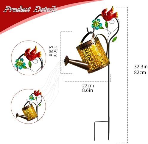 Solar Lights Outdoor, Watering Can with Cascading Lights, Watering Can with Hook Solar Lantern, Gardening Decor, alternate