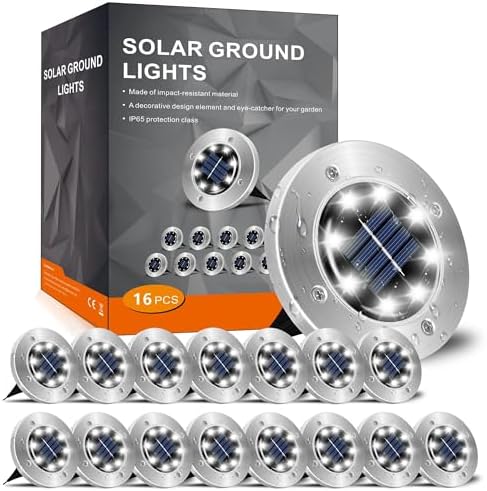 Solar Lights Outdoor Waterproof, Cold White, 16 Pack Ground Lights