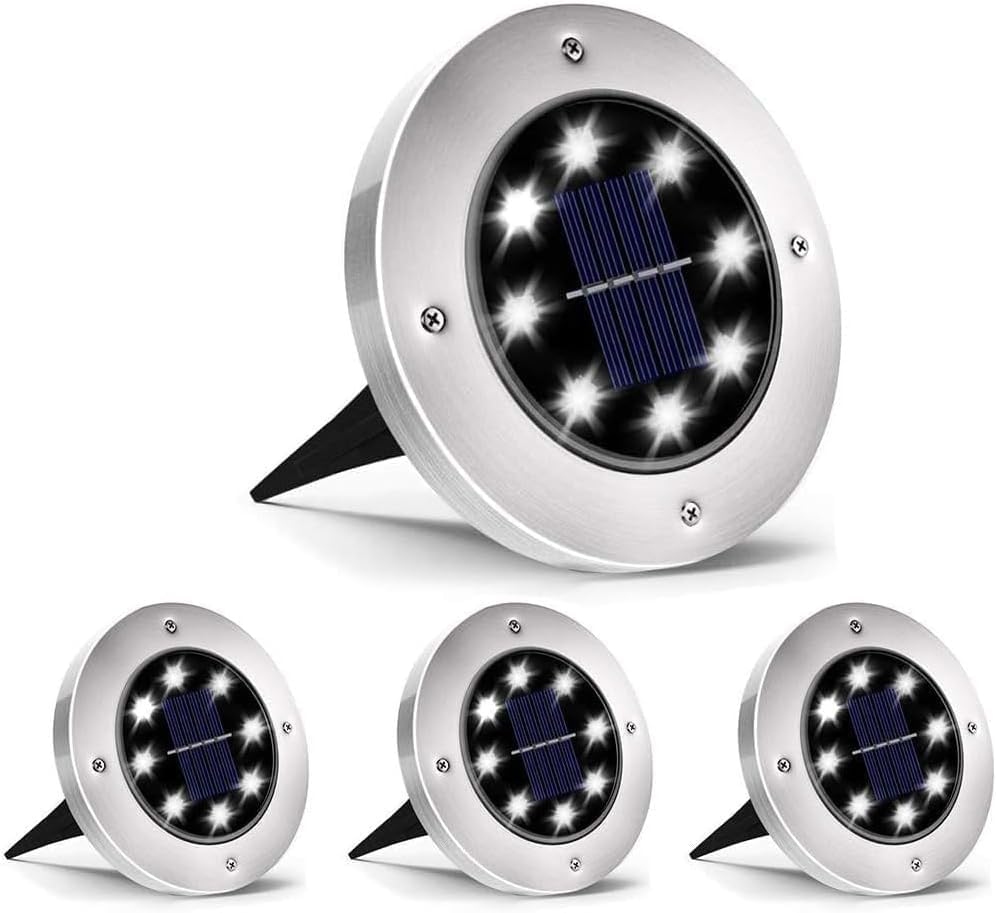 Solar Lights Outdoor Waterproof, Cold White, 4 Pack Ground Lights