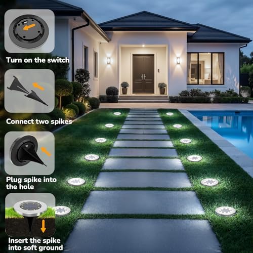 Solar Lights Outdoor Waterproof, Cold White, 4 Pack Ground Lights, alternate view 2