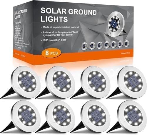 Solar Lights Outdoor Waterproof, Cold White, 8 Pack Ground Lights in Cold
