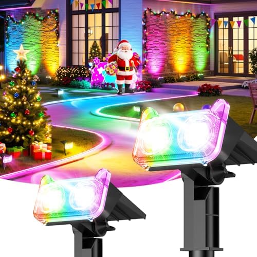 Solar Lights Outdoor Waterproof IP65, 2 Pack Solar Spot Lights Outdoor with 14 Big LEDs, 2-in-1 Wall Lights & 7