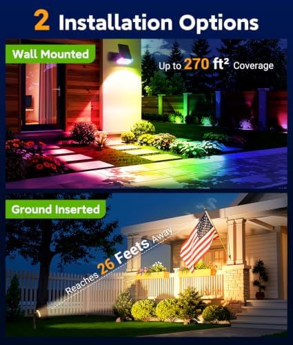 Solar Lights Outdoor Waterproof IP65, 4 Pack Solar Spot Lights Outdoor with 2 Big LEDs, 2-in-1 Wall Lights & 8, alternate