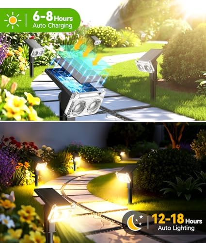 Solar Lights Outdoor Waterproof IP65, 6 Pack Solar Spot Lights Outdoor with 14 Big LEDs, 2-in-1 Wall Lights & 2, alternate