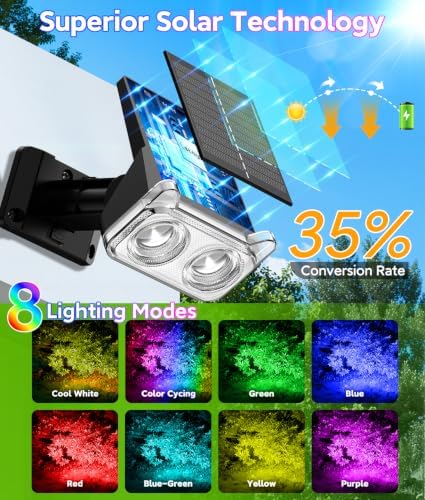 Solar Lights Outdoor Waterproof IP65, 6 Pack Solar Spot Lights Outdoor with 2 Big LEDs, 2-in-1 Wall Lights & 7, alternate