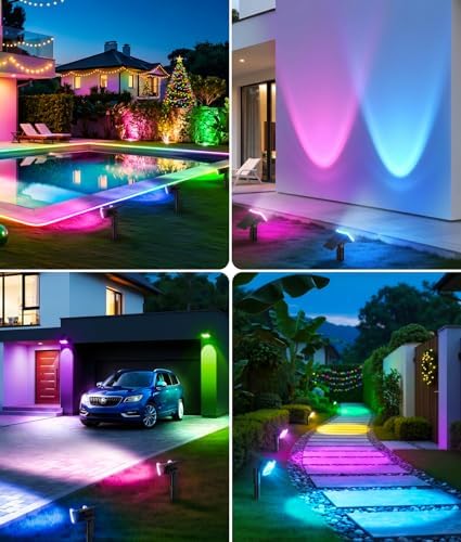 Solar Lights Outdoor Waterproof IP65, 6 Pack Solar Spot Lights Outdoor with 2 Big LEDs, 2-in-1 Wall Lights & 7, alternate