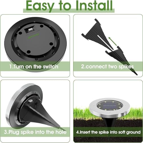 Solar Lights Outdoor Waterproof, Warm White, 12 Pack Ground Lights in Warm White, alternate view 5