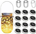 Solar Mason Jar Lights Lids, 12 Pack 30 Led Fairy Lights(Jars Not Included), Outdoor Hanging Mason Jar Solar