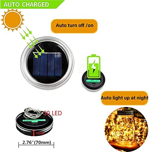 Solar Mason Jar Lights Lids, 12 Pack 30 Led Fairy Lights(Jars Not Included), Outdoor Hanging Mason Jar Solar, alternate view