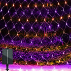 Solar Net Lights Outdoor Mesh 100LED Christmas Lights Purple&Orange