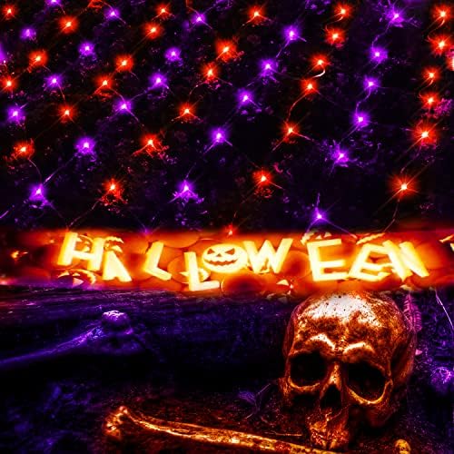 Solar Net Lights Outdoor Mesh 100LED Christmas Lights Purple&Orange, alternate view 2