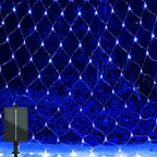 Solar Net Lights Outdoor Mesh 100LED String Christmas Lights (Blue) in Blue