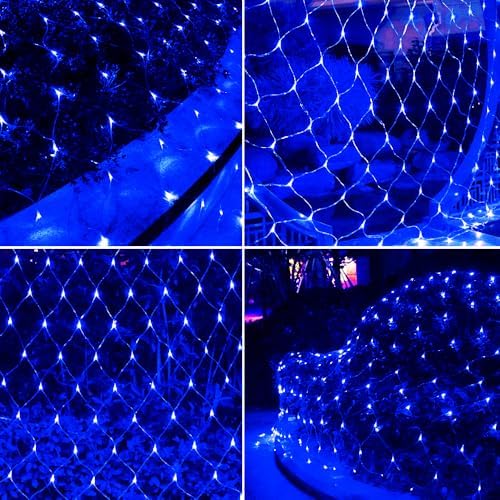 Solar Net Lights Outdoor Mesh 100LED String Christmas Lights (Blue) in Blue, alternate view 2