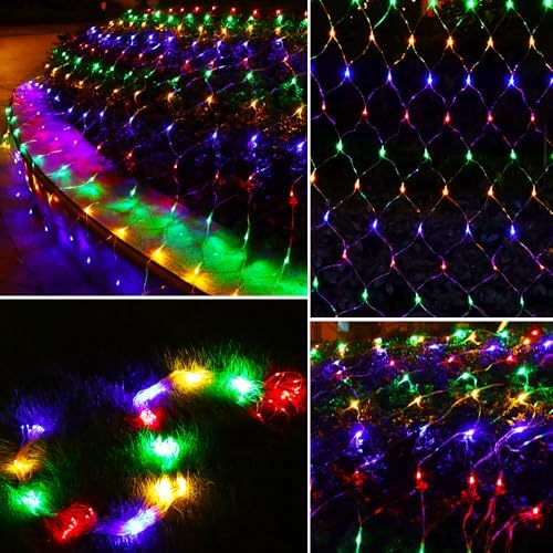 Solar Net Lights Outdoor Mesh 100LED String Christmas Lights (Colorful), alternate view 2