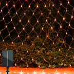 Solar Net Lights Outdoor Mesh 100LED String Christmas Lights (Orange) in Orange