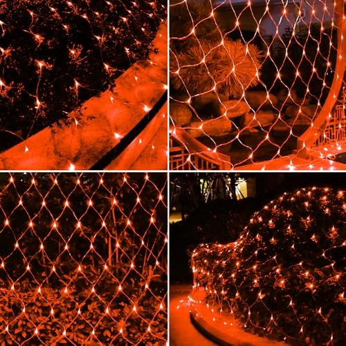 Solar Net Lights Outdoor Mesh 100LED String Christmas Lights (Orange) in Orange, alternate view 2