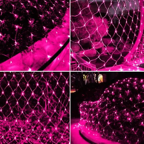 Solar Net Lights Outdoor Mesh 100LED String Christmas Lights (Pink) in Pink, alternate view 2