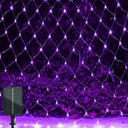 Solar Net Lights Outdoor Mesh 100LED String Christmas Lights (Purple)