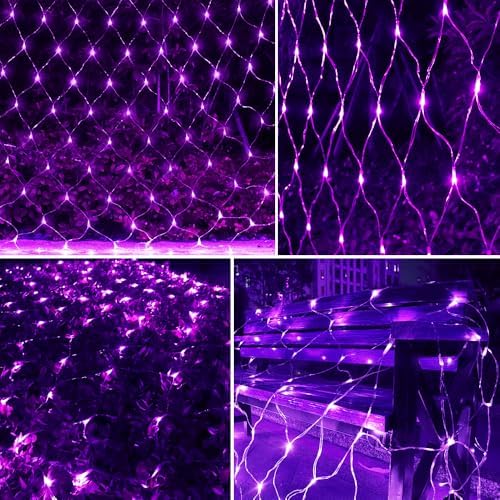 Solar Net Lights Outdoor Mesh 100LED String Christmas Lights (Purple), alternate view 2