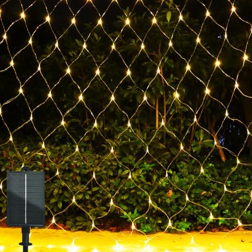 Solar Net Lights Outdoor Mesh 100LED String Christmas Lights (Warm White) in Warm White