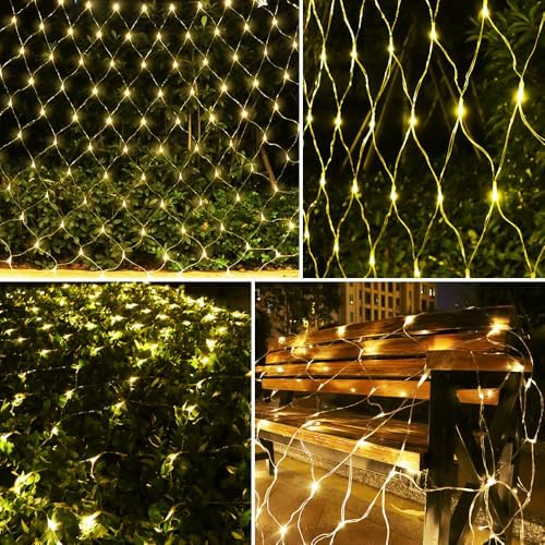 Solar Net Lights Outdoor Mesh 100LED String Christmas Lights (Warm White) in Warm White, alternate view 2
