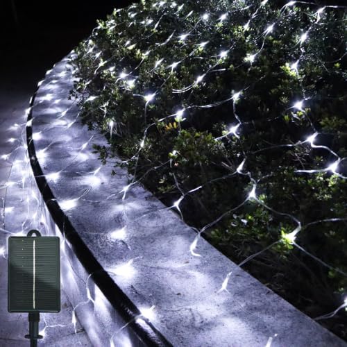 Solar Net Lights Outdoor Mesh 100LED String Christmas Lights (White) in White