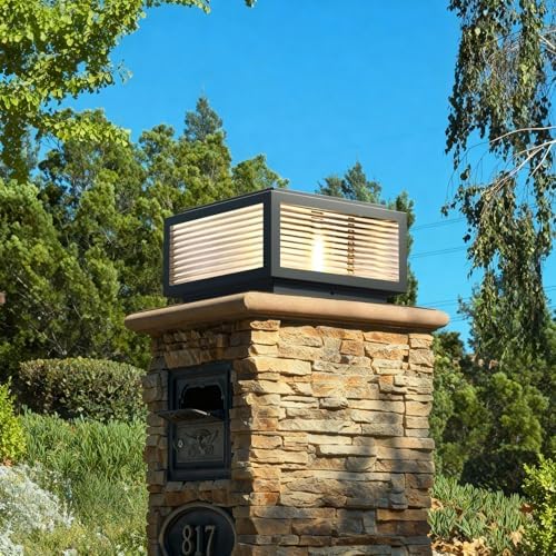 Solar Outdoor Post Light 12X12in, Dusk Till Dawn Solar Stainless Steel Column Light,0-Electricity Cost Column