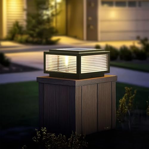Solar Outdoor Post Light 12X12in, Dusk Till Dawn Solar Stainless Steel Column Light,0-Electricity Cost Column, alternate view