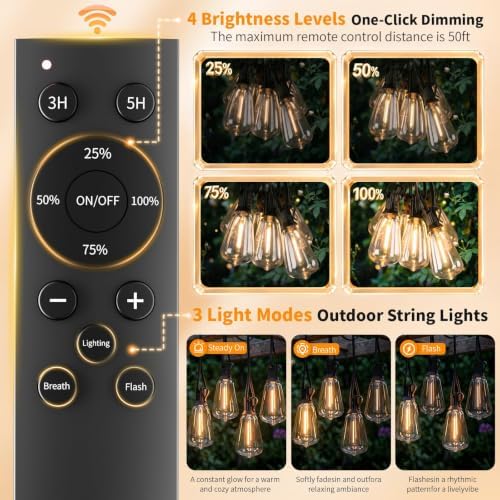 Solar Outdoor String Lights Waterproof, 100FT Remote Control LED Outside Lights with Shatterproof Bulbs, alternate view 5
