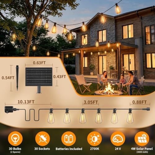 Solar Outdoor String Lights Waterproof, 100FT Remote Control LED Outside Lights with Shatterproof Bulbs, alternate view 7