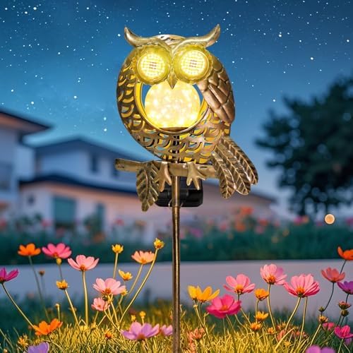 Solar Owl Garden Light Glowing Eye Outdoor Decor
