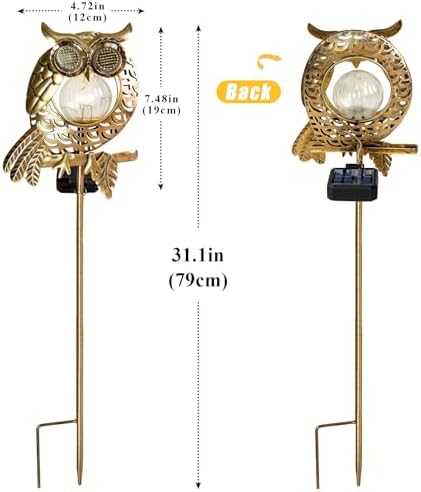 Solar Owl Garden Light Glowing Eye Outdoor Decor, alternate view 2