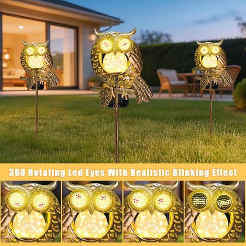 Solar Owl Garden Light Glowing Eye Outdoor Decor, alternate view 3