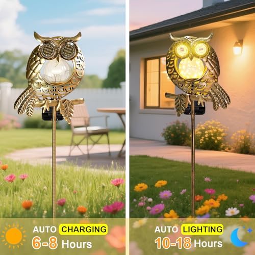 Solar Owl Garden Light Glowing Eye Outdoor Decor, alternate view 4